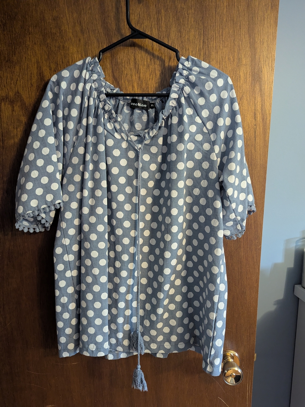 Polka Dot Peasant Blouse - Blue/White